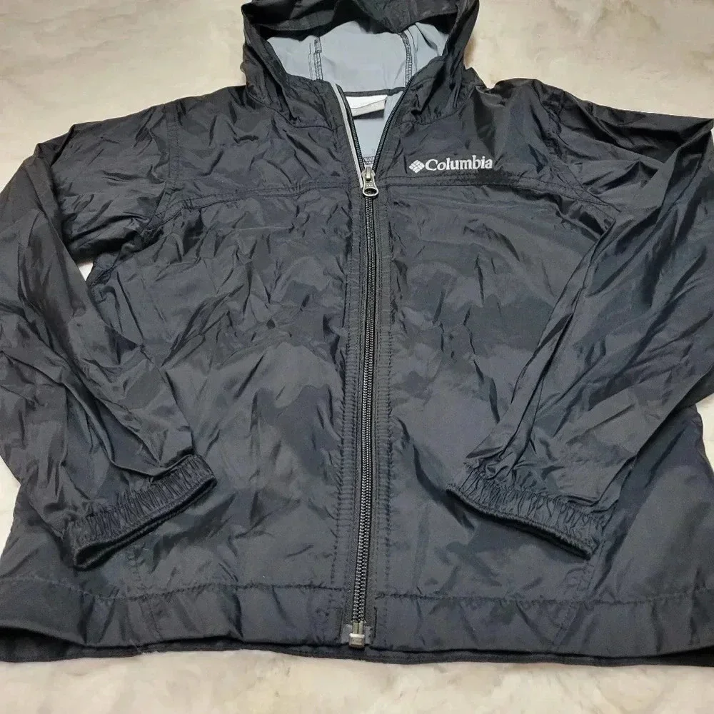 Columbia Unisex Youth Kids Sz XS (6-7) Black Hooded Windbreaker Raincoat